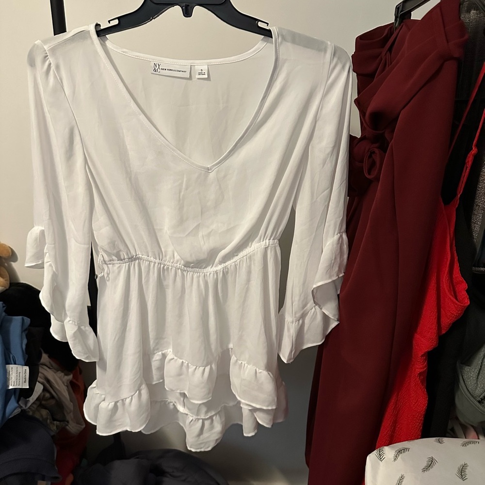 Women's White V-Neck Top
